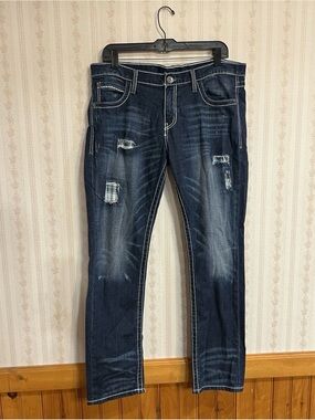Cruel Denim Rhyon Mid Rise Boyfriend Straight Jeans Women’s 9 Blue Plaid Patch